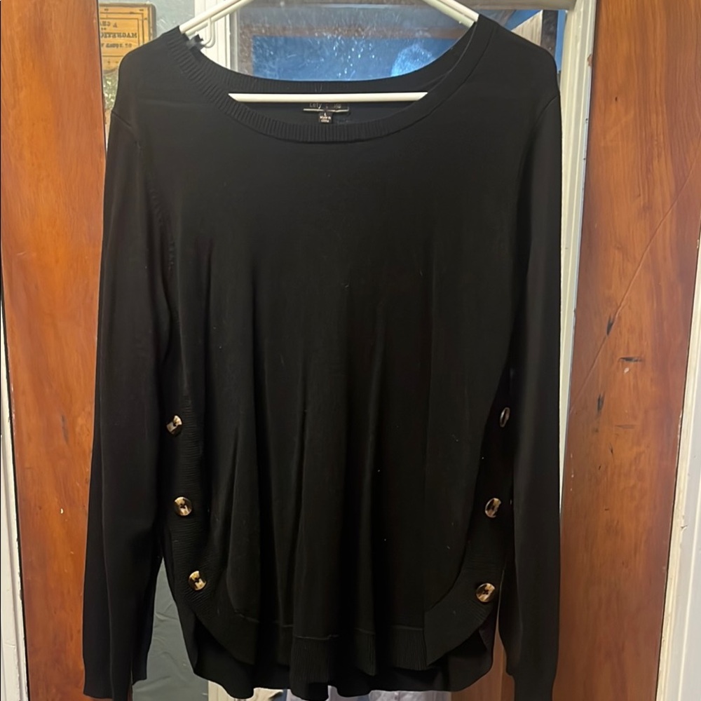Black Sweater with Gold Button Accents
